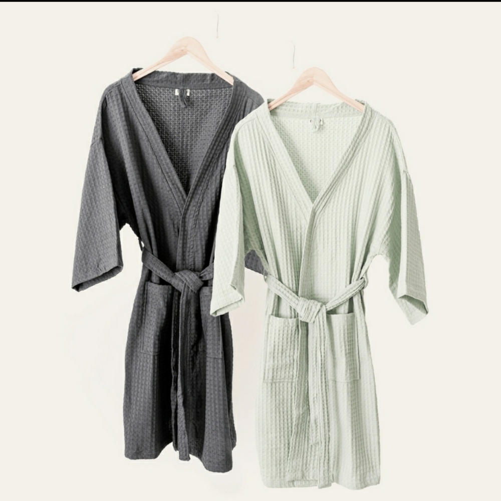 Charcoal Grey Waffle Robe - One Size